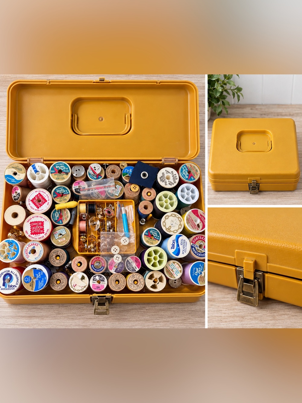 ByVintage Sewing Kit Box Lot Coats & Clark Thread Buttons Notions Retro Sewing
